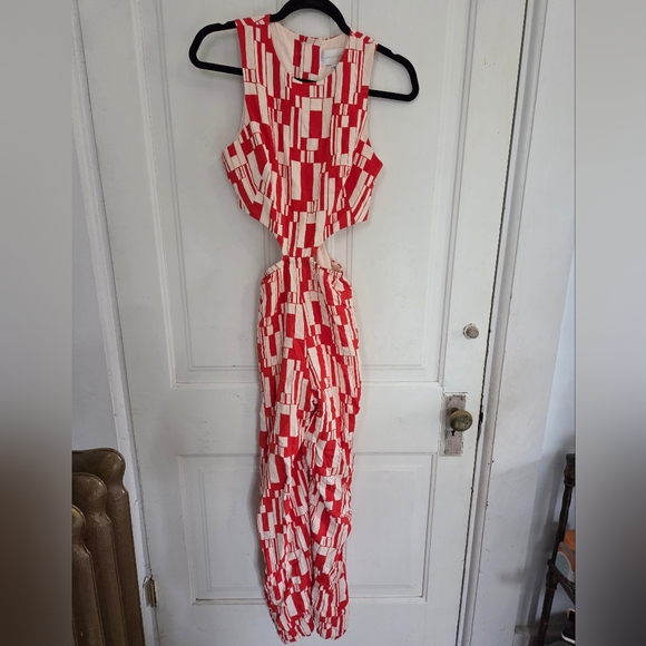 Anthropologie Corey Lynn Calter Cutout Orange And Cream Jumpsuit - Picture 5 of 12